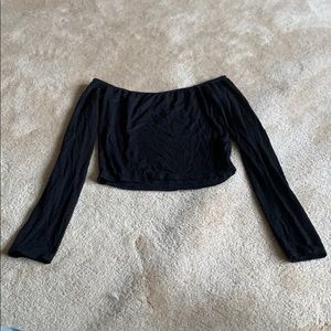 black long sleeve off the shoulder crop top